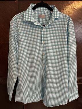 Perry Ellis Portfolio The Tech Shirt Slim Fit Plaid Button Down Shirt 15.5 32/33